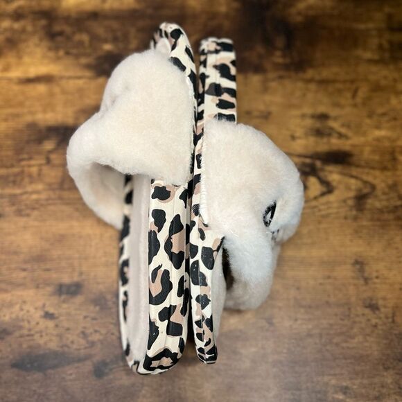 APL Women’s Shearling Slide Sandal in Parchment/Black/Leopard. 🖤🤍🤎 Size 6. NI - Picture 9 of 16